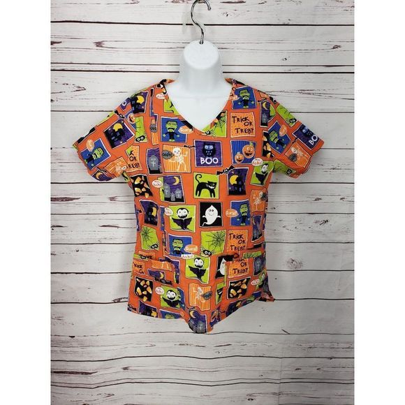 Halloween Scrub Star XS monster cat Scrub top shirt - Picture 10 of 10